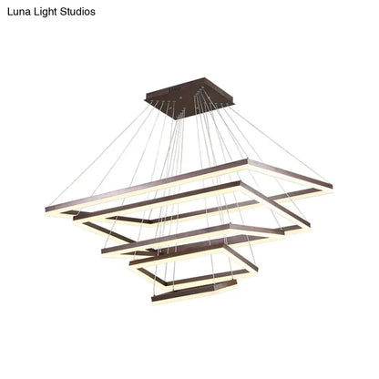 ثريا قهوة أكريليك مستطيلة معاصرة بإضاءة LED - مصباح معلق بثلاثة أو أربعة أو خمسة طبقات