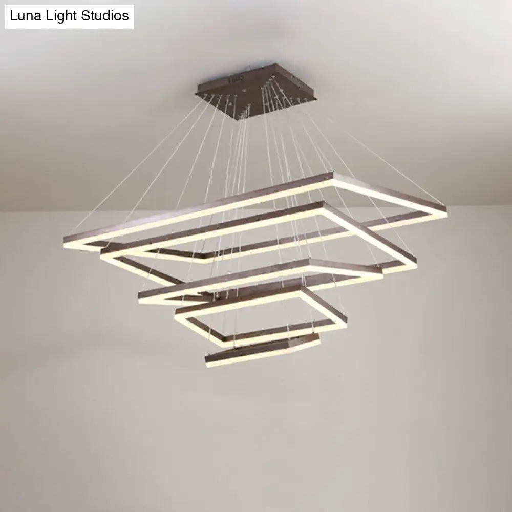 ثريا قهوة أكريليك مستطيلة معاصرة بإضاءة LED - مصباح معلق بثلاثة أو أربعة أو خمسة طبقات