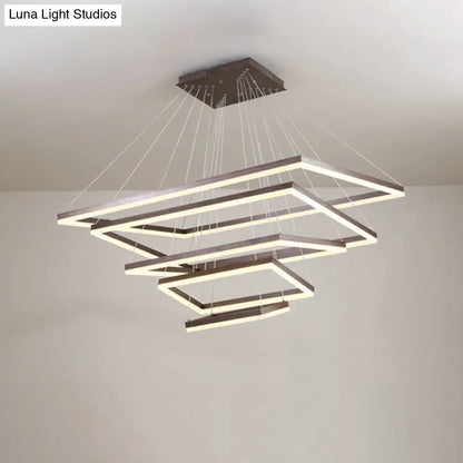 ثريا قهوة أكريليك مستطيلة معاصرة بإضاءة LED - مصباح معلق بثلاثة أو أربعة أو خمسة طبقات