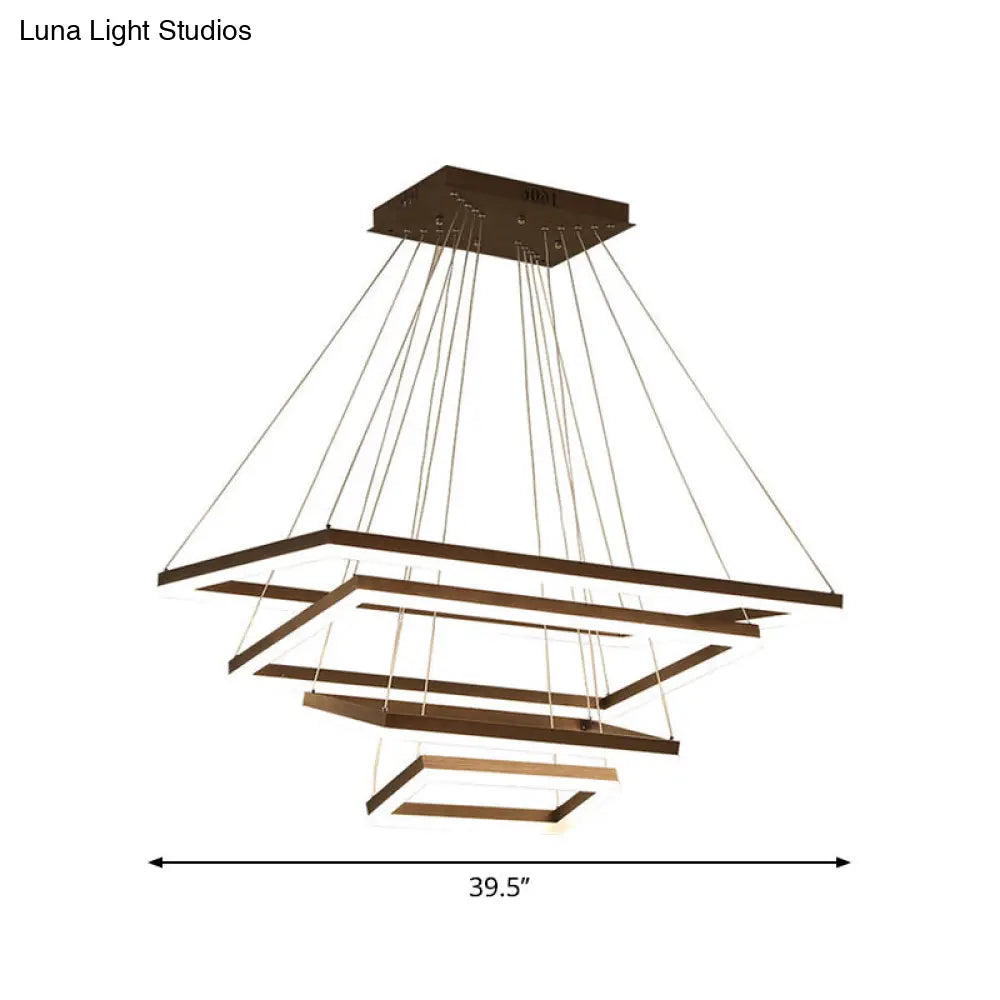 ثريا قهوة أكريليك مستطيلة معاصرة بإضاءة LED - مصباح معلق بثلاثة أو أربعة أو خمسة طبقات