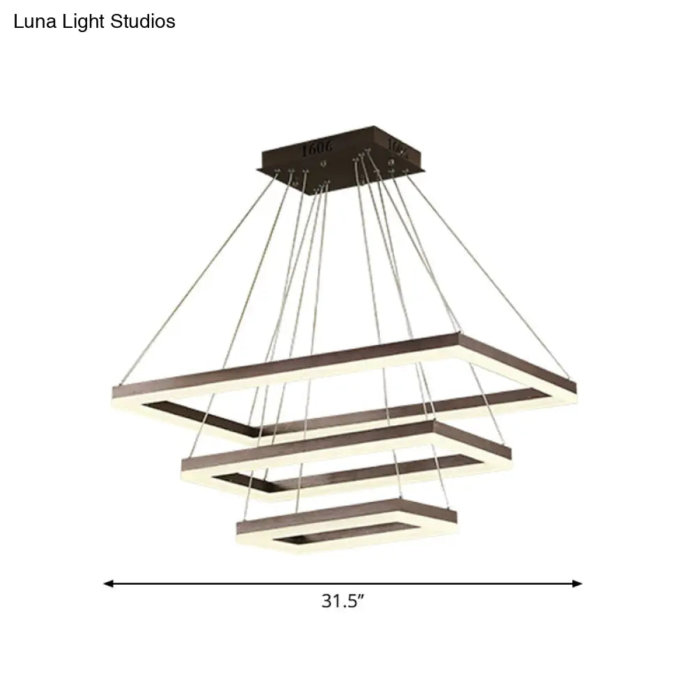 ثريا قهوة أكريليك مستطيلة معاصرة بإضاءة LED - مصباح معلق بثلاثة أو أربعة أو خمسة طبقات