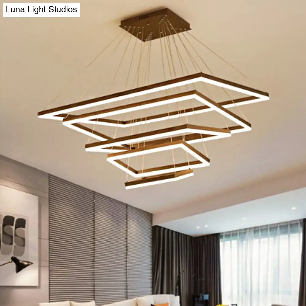 ثريا قهوة أكريليك مستطيلة معاصرة بإضاءة LED - مصباح معلق بثلاثة أو أربعة أو خمسة طبقات