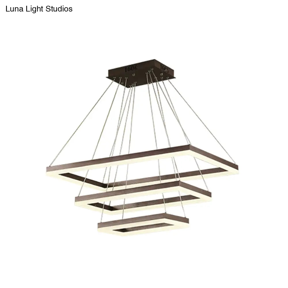 ثريا قهوة أكريليك مستطيلة معاصرة بإضاءة LED - مصباح معلق بثلاثة أو أربعة أو خمسة طبقات