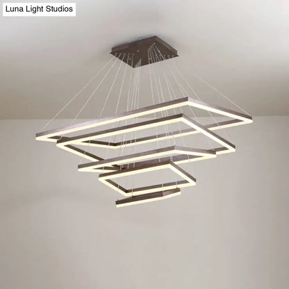 ثريا قهوة أكريليك مستطيلة معاصرة بإضاءة LED - مصباح معلق بثلاثة أو أربعة أو خمسة طبقات