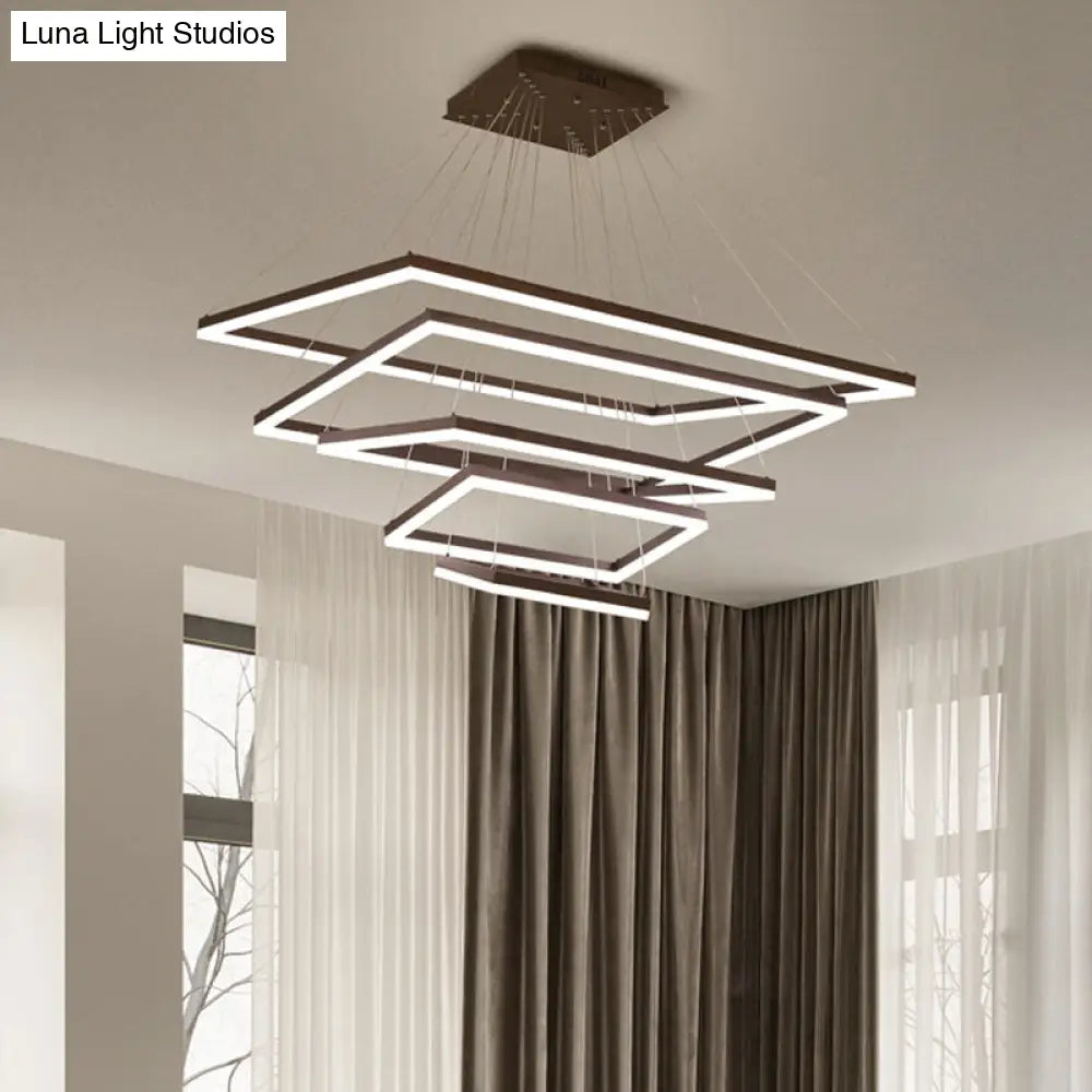 ثريا قهوة أكريليك مستطيلة معاصرة بإضاءة LED - مصباح معلق بثلاثة أو أربعة أو خمسة طبقات