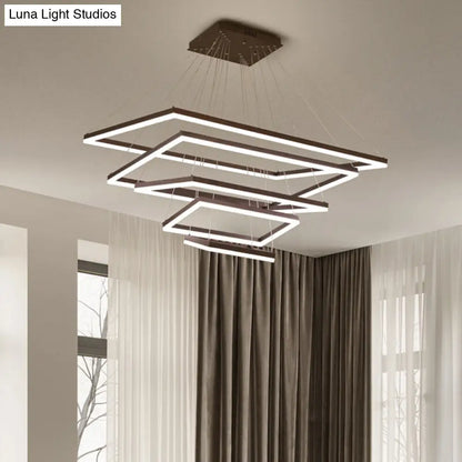ثريا قهوة أكريليك مستطيلة معاصرة بإضاءة LED - مصباح معلق بثلاثة أو أربعة أو خمسة طبقات