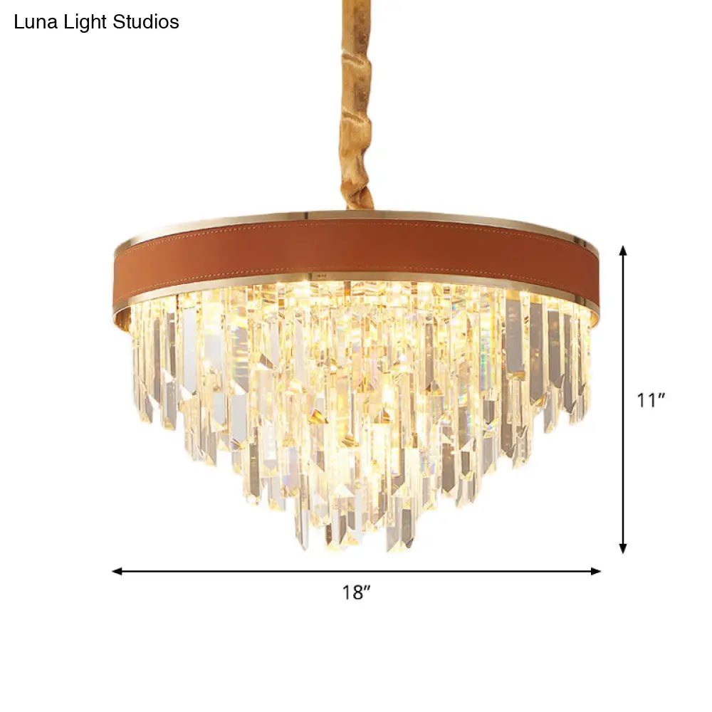 Lámpara de techo colgante contemporánea roja en forma de cono con detalles de cristal - Lámpara de araña colgante de 8 luces para comedor