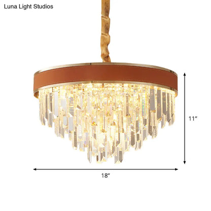 Lámpara de techo colgante contemporánea roja en forma de cono con detalles de cristal - Lámpara de araña colgante de 8 luces para comedor