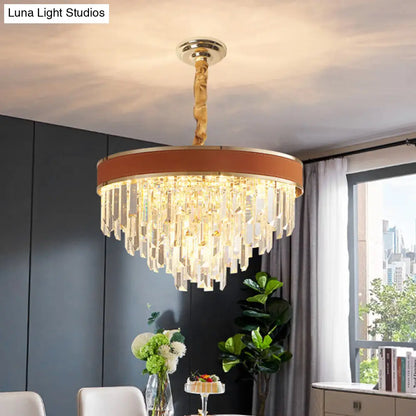 Lámpara de techo colgante contemporánea roja en forma de cono con detalles de cristal - Lámpara de araña colgante de 8 luces para comedor