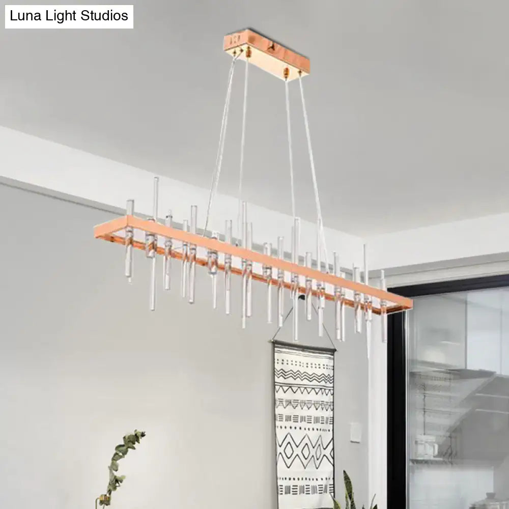Contemporary rose gold led crystal rod chandelier with copper frame and clear glass rods for dining room light decorbites contemporary led