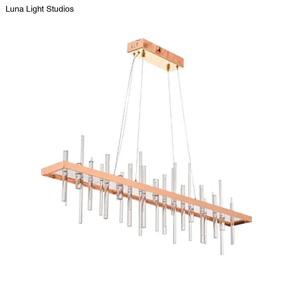 Contemporary rose gold led crystal rod chandelier with clear glass rods and metal frame for dining room decorbites light