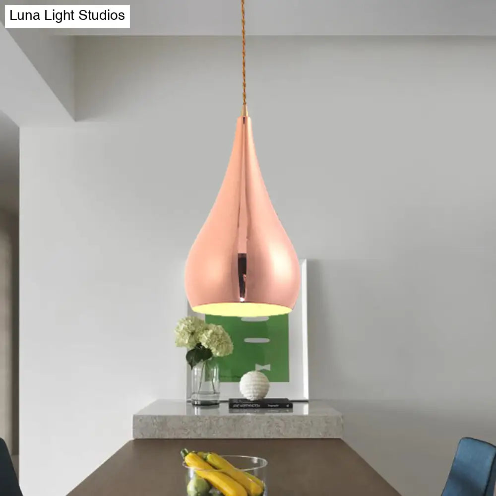 Contemporary Rose Gold Teardrop Pendant Light - 1 Head Metal Hanging Lamp for Kitchen Island