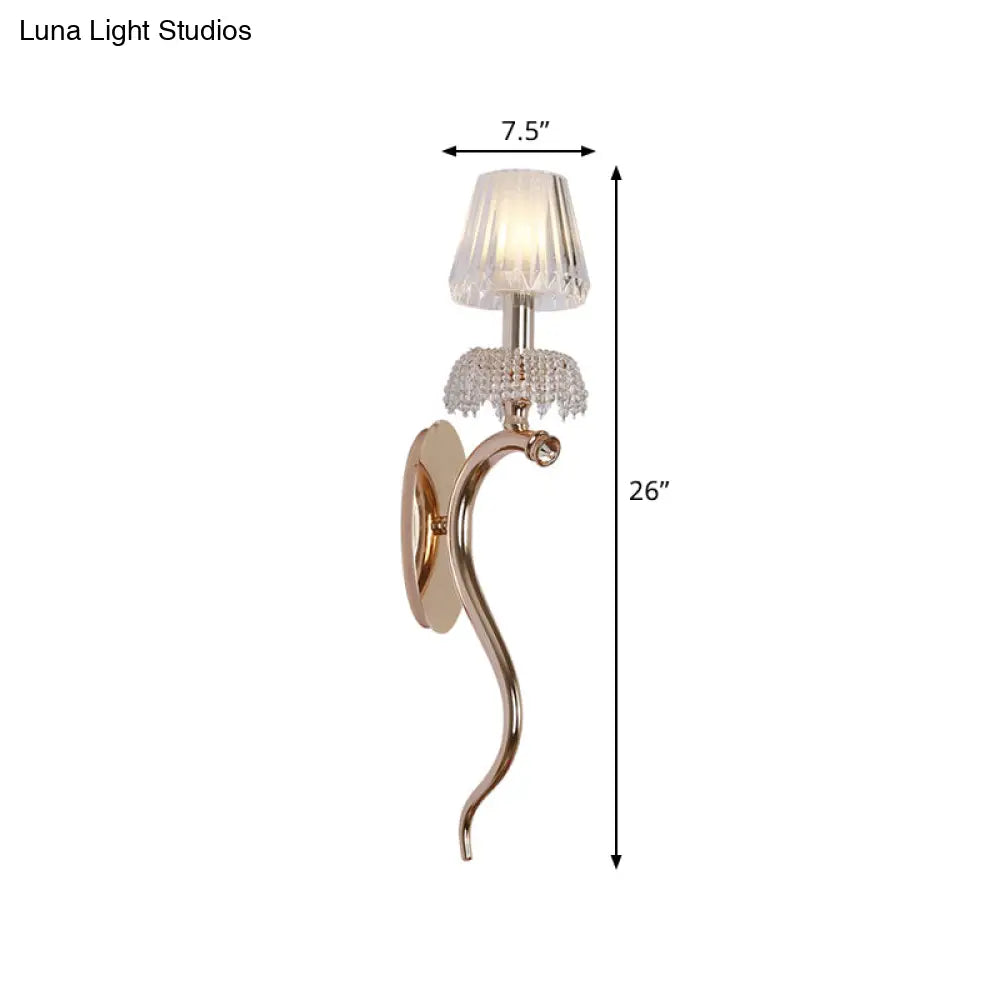 Aplique DecorBites™ Ondulado Contemporáneo Oro Rosa con Pantalla de Vidrio Acanalado Transparente - Iluminación Metálica para Montaje en Pared