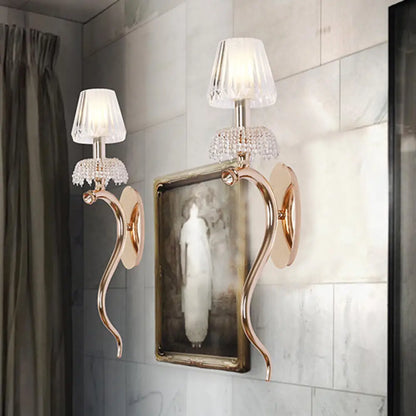 Aplique DecorBites™ Ondulado Contemporáneo Oro Rosa con Pantalla de Vidrio Acanalado Transparente - Iluminación Metálica para Montaje en Pared