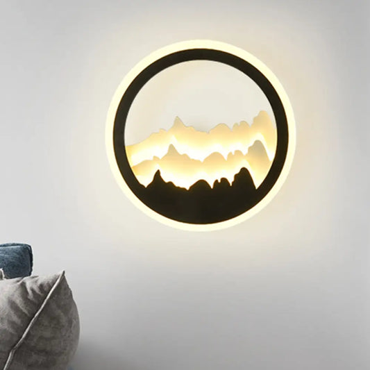 Contemporary Round Acrylic Mountain Mural LED Wall Light