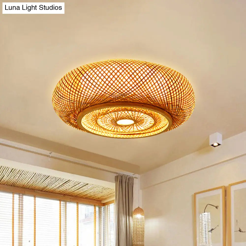 DecorBites™ DecorBites™ Contemporary Round Bamboo Flush Ceiling Light for Single Bedroom - Wood Finish