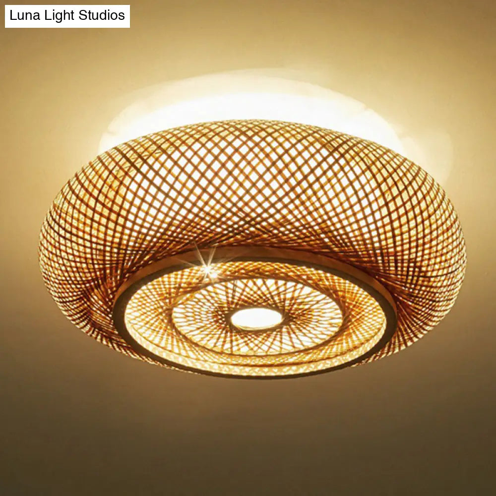 DecorBites™ DecorBites™ Contemporary Round Bamboo Flush Ceiling Light for Single Bedroom - Wood Finish