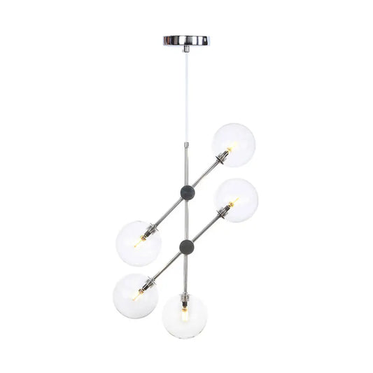 Contemporary Round Chandelier Pendant Light - White/Clear/Amber Glass - Chrome - 5 Lights