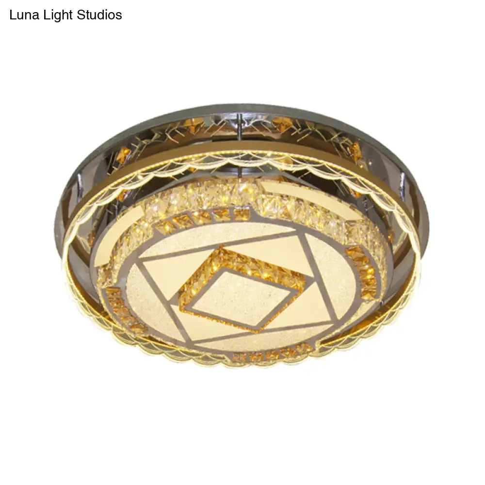 DecorBites™ DecorBites™ Contemporary Round Crystal Blocks LED Flush Mount Ceiling Lamp in Nickel - Perfect for Bedroom Lighting