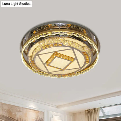 DecorBites™ DecorBites™ Contemporary Round Crystal Blocks LED Flush Mount Ceiling Lamp in Nickel - Perfect for Bedroom Lighting