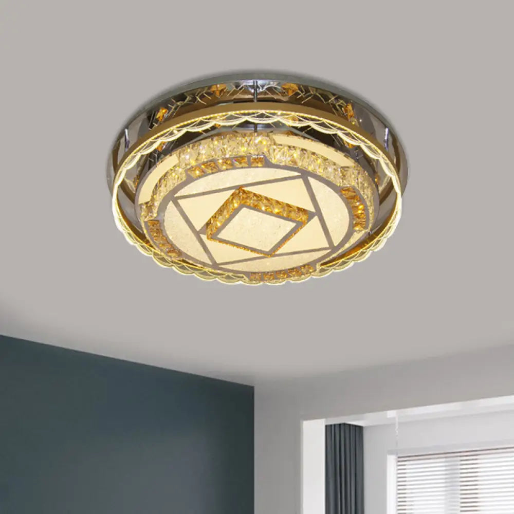 DecorBites™ DecorBites™ Contemporary Round Crystal Blocks LED Flush Mount Ceiling Lamp in Nickel - Perfect for Bedroom Lighting