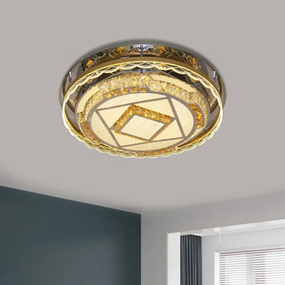 DecorBites™ DecorBites™ Contemporary Round Crystal Blocks LED Flush Mount Ceiling Lamp in Nickel - Perfect for Bedroom Lighting