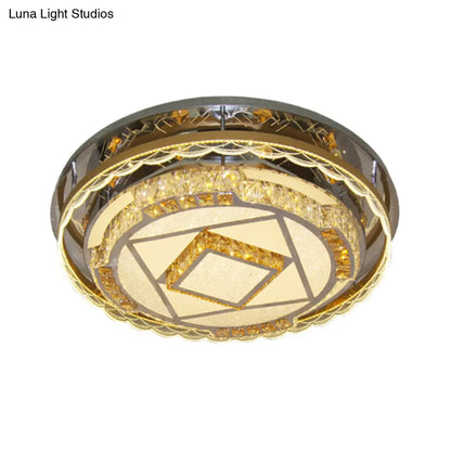 DecorBites™ DecorBites™ Contemporary Round Crystal Blocks LED Flush Mount Ceiling Lamp in Nickel - Perfect for Bedroom Lighting