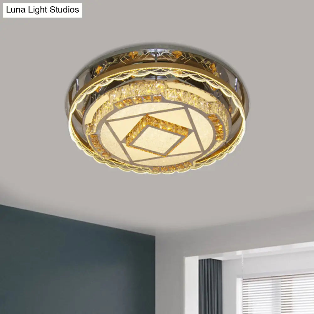 DecorBites™ DecorBites™ Contemporary Round Crystal Blocks LED Flush Mount Ceiling Lamp in Nickel - Perfect for Bedroom Lighting