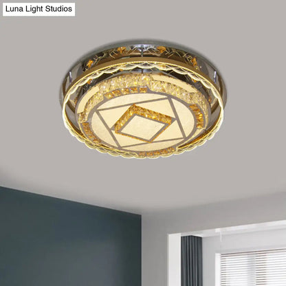 DecorBites™ DecorBites™ Contemporary Round Crystal Blocks LED Flush Mount Ceiling Lamp in Nickel - Perfect for Bedroom Lighting