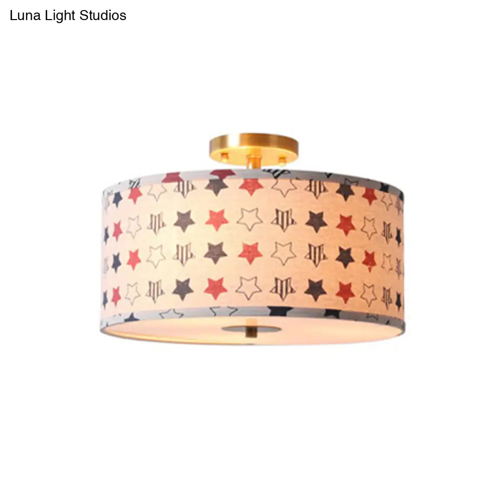 DecorBites™ DecorBites™ Contemporary Round Fabric Ceiling Lamp for Child's Bedroom - Semi Flushmount Light