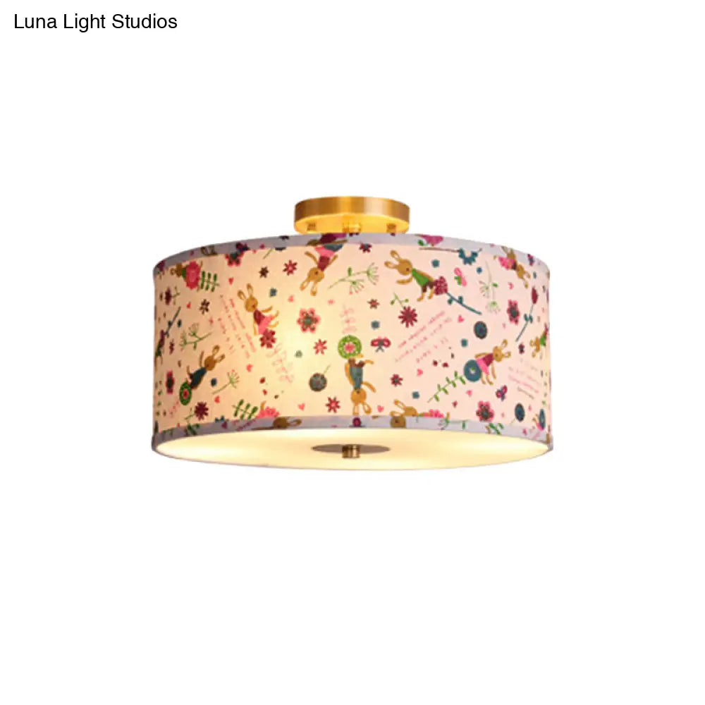 DecorBites™ DecorBites™ Contemporary Round Fabric Ceiling Lamp for Child's Bedroom - Semi Flushmount Light