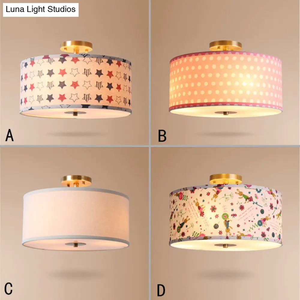 DecorBites™ DecorBites™ Contemporary Round Fabric Ceiling Lamp for Child's Bedroom - Semi Flushmount Light