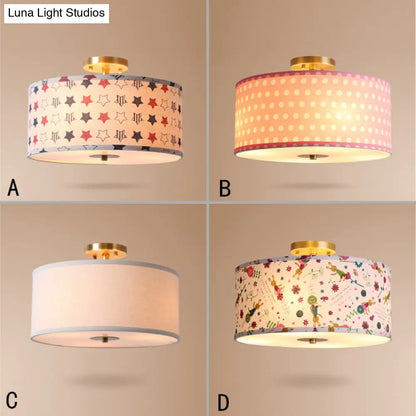 DecorBites™ DecorBites™ Contemporary Round Fabric Ceiling Lamp for Child's Bedroom - Semi Flushmount Light