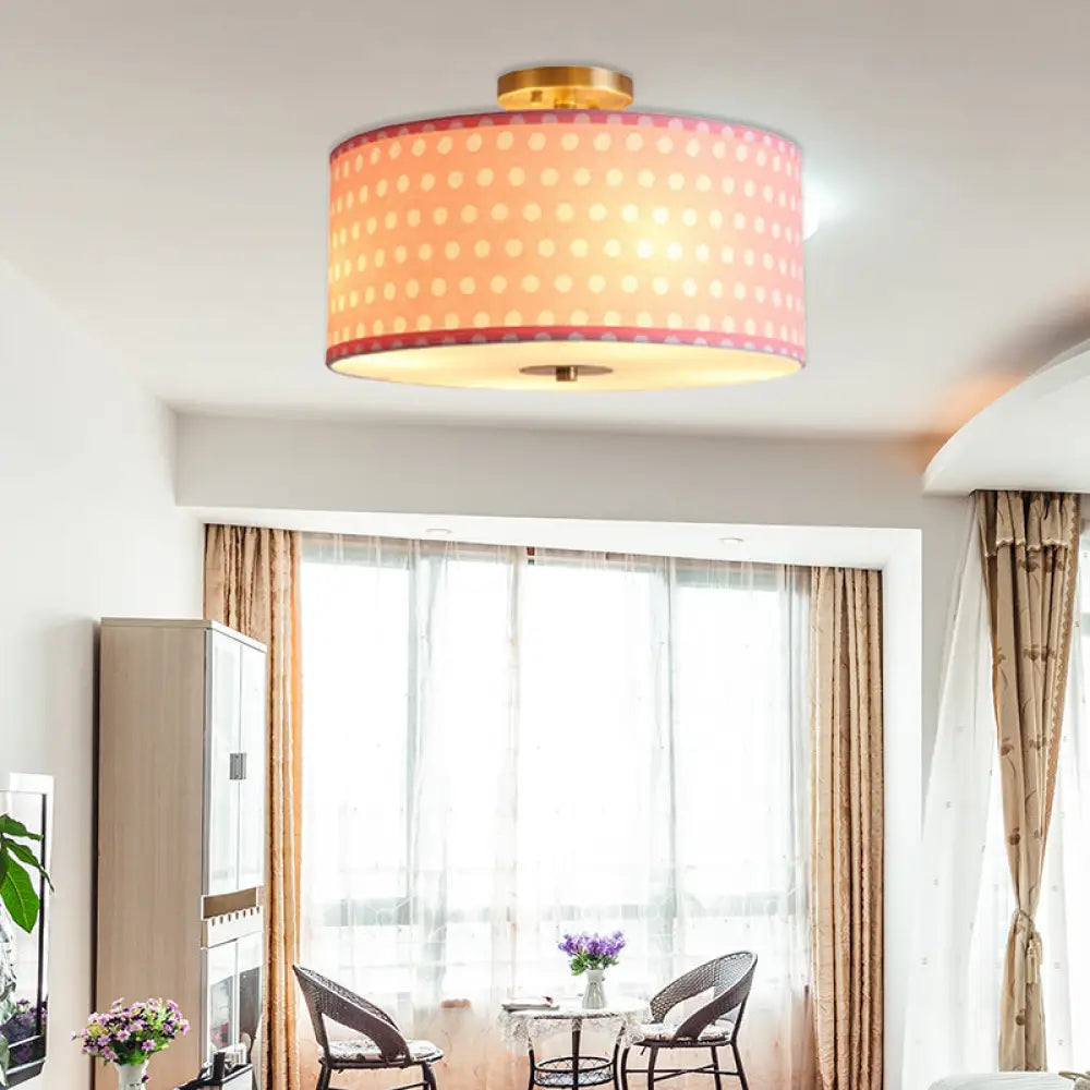 DecorBites™ DecorBites™ Contemporary Round Fabric Ceiling Lamp for Child's Bedroom - Semi Flushmount Light