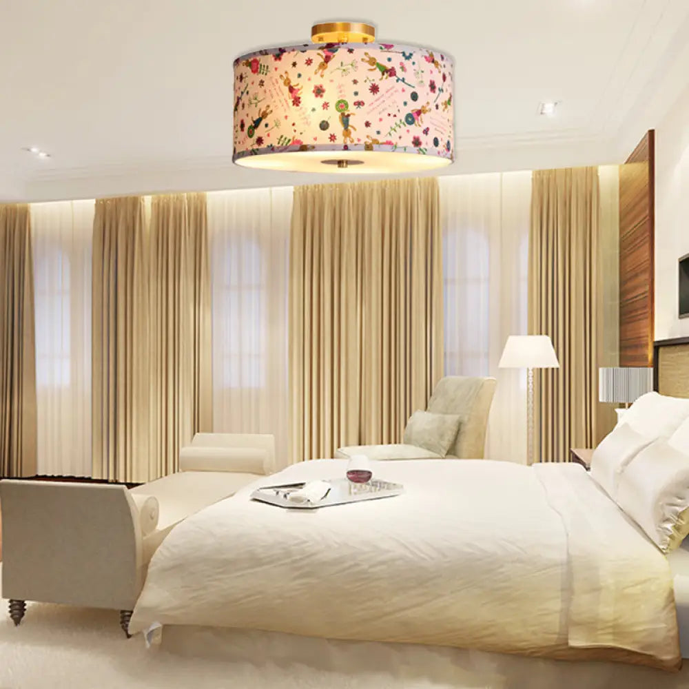 DecorBites™ DecorBites™ Contemporary Round Fabric Ceiling Lamp for Child's Bedroom - Semi Flushmount Light