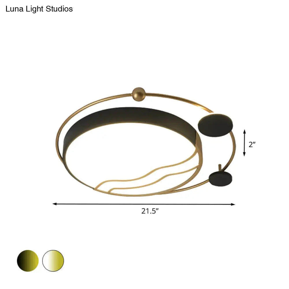 DecorBites™ DecorBites™ Contemporary Round Flush Mount Iron LED Flushmount with Halo Detail - White/Warm Light