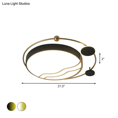 DecorBites™ DecorBites™ Contemporary Round Flush Mount Iron LED Flushmount with Halo Detail - White/Warm Light