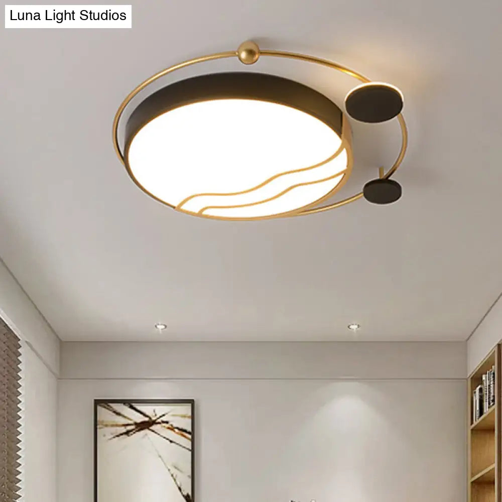DecorBites™ DecorBites™ Contemporary Round Flush Mount Iron LED Flushmount with Halo Detail - White/Warm Light