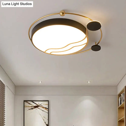 DecorBites™ DecorBites™ Contemporary Round Flush Mount Iron LED Flushmount with Halo Detail - White/Warm Light