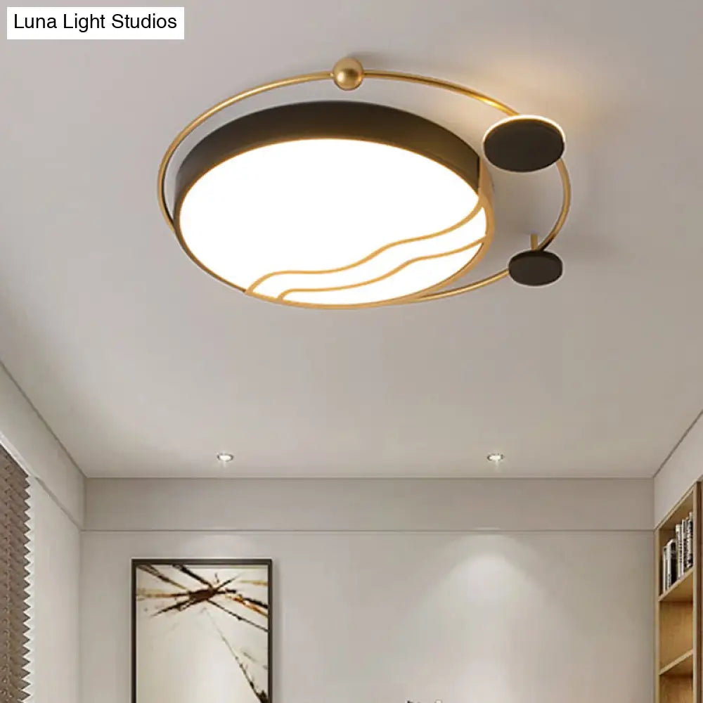 DecorBites™ DecorBites™ Contemporary Round Flush Mount Iron LED Flushmount with Halo Detail - White/Warm Light