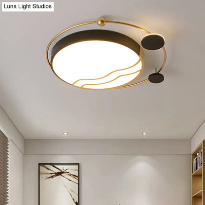 DecorBites™ DecorBites™ Contemporary Round Flush Mount Iron LED Flushmount with Halo Detail - White/Warm Light