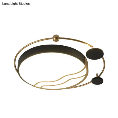 DecorBites™ DecorBites™ Contemporary Round Flush Mount Iron LED Flushmount with Halo Detail - White/Warm Light