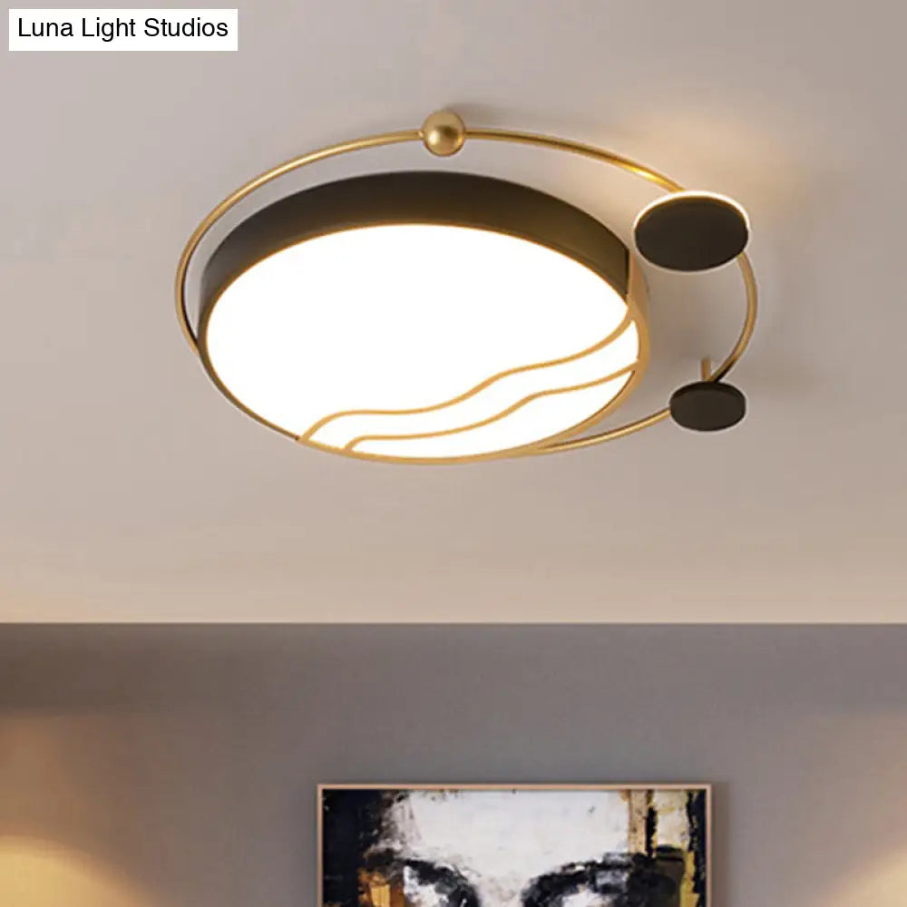 DecorBites™ DecorBites™ Contemporary Round Flush Mount Iron LED Flushmount with Halo Detail - White/Warm Light