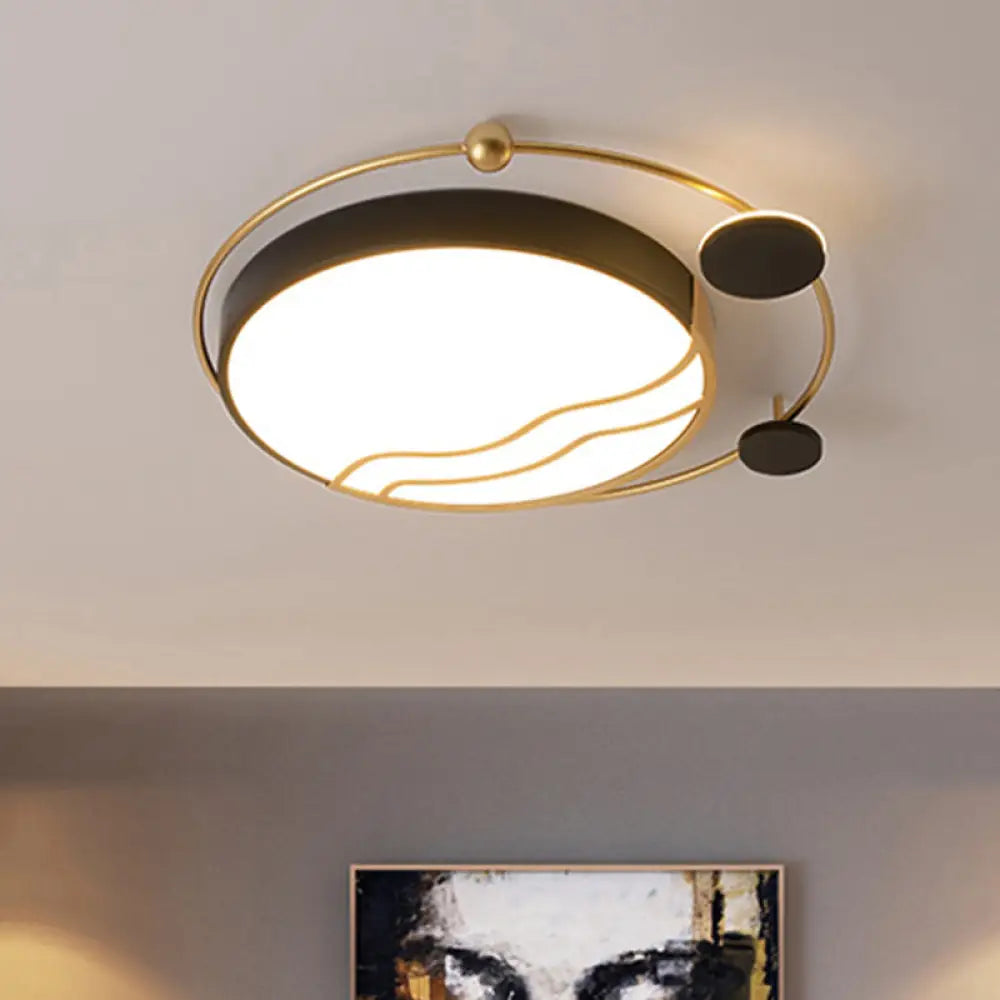 DecorBites™ DecorBites™ Contemporary Round Flush Mount Iron LED Flushmount with Halo Detail - White/Warm Light