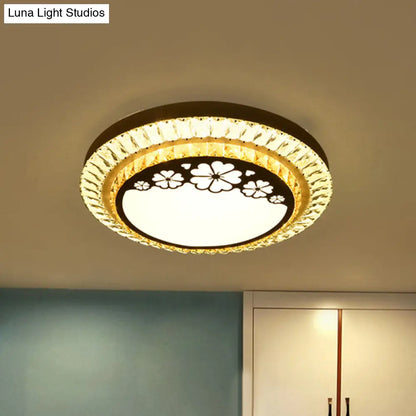 DecorBites™ DecorBites™ Contemporary Round LED Ceiling Flush Mount with Clear Cut Crystal & Elegant Floral/Cubical Pattern