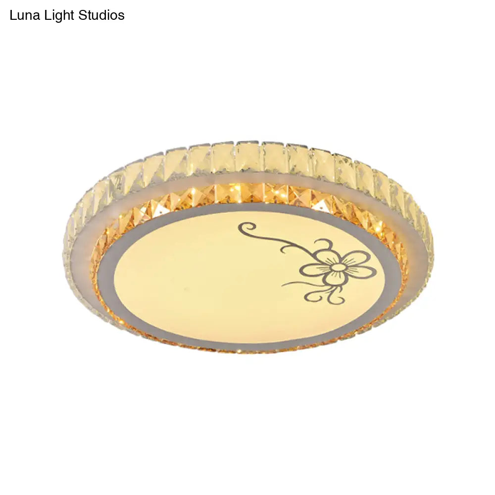 DecorBites™ DecorBites™ Contemporary Round LED Ceiling Flush Mount with Clear Cut Crystal & Elegant Floral/Cubical Pattern