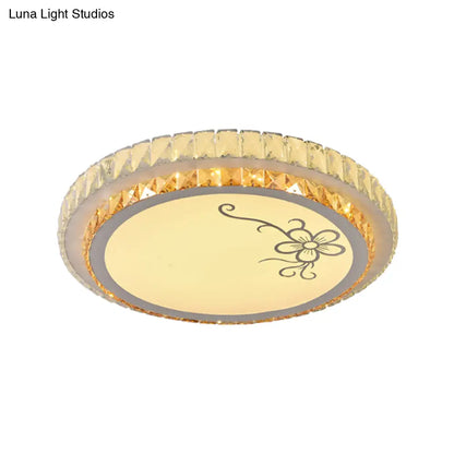 DecorBites™ DecorBites™ Contemporary Round LED Ceiling Flush Mount with Clear Cut Crystal & Elegant Floral/Cubical Pattern