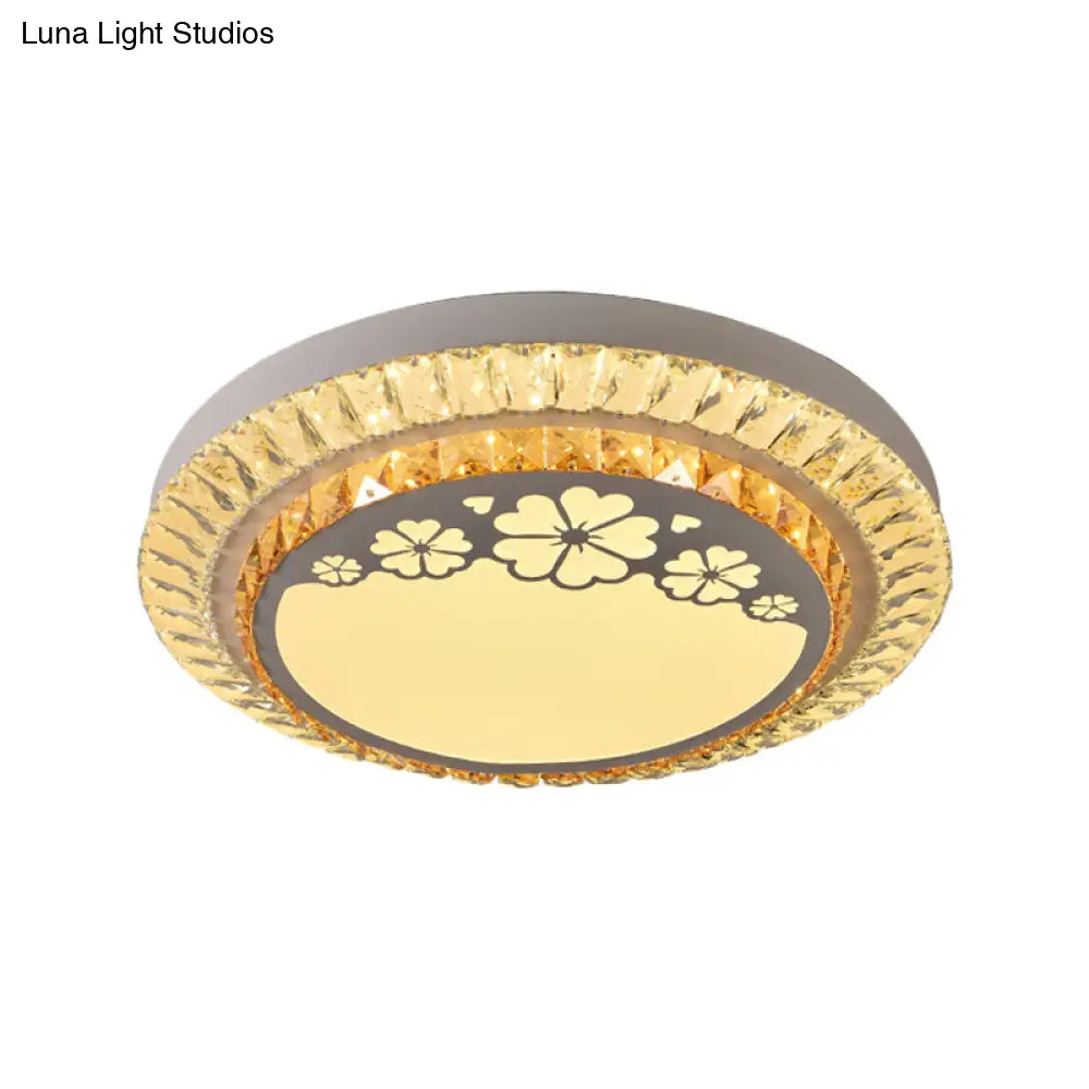 DecorBites™ DecorBites™ Contemporary Round LED Ceiling Flush Mount with Clear Cut Crystal & Elegant Floral/Cubical Pattern
