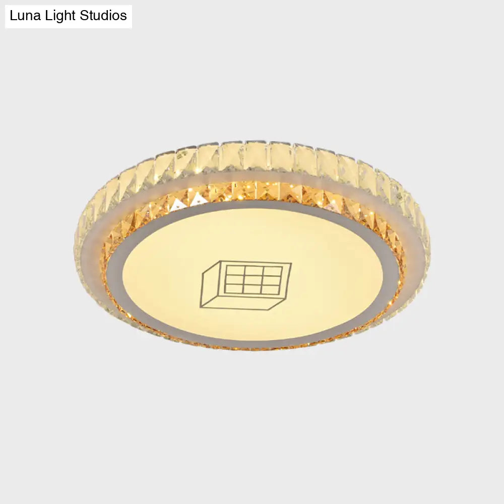 DecorBites™ DecorBites™ Contemporary Round LED Ceiling Flush Mount with Clear Cut Crystal & Elegant Floral/Cubical Pattern