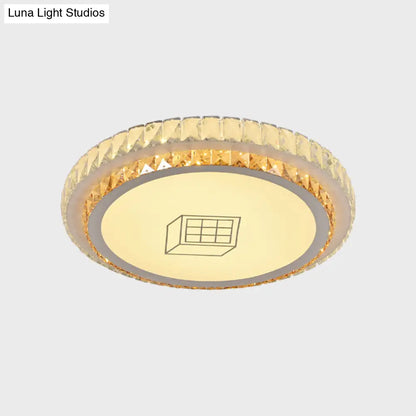 DecorBites™ DecorBites™ Contemporary Round LED Ceiling Flush Mount with Clear Cut Crystal & Elegant Floral/Cubical Pattern